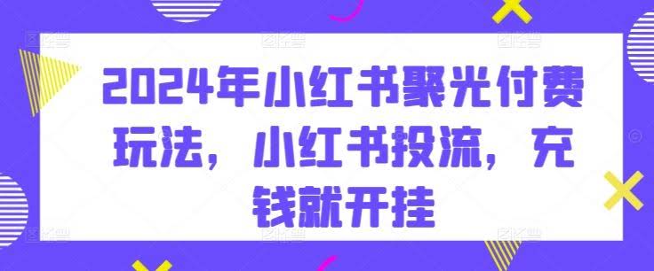 2024年小红书聚光付费玩法，小红书投流，充钱就开挂
